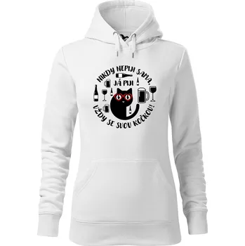 Dámská mikina DOBRÝ TRIKO Dámská mikina s potiskem Nepiji sama Velikost dámské mikiny: XS, Barva: Bílá