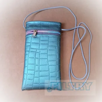 Taška - kapsička na mobil zelená metalíza s popruhem paracord