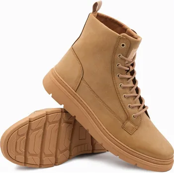 Pánská obuv Pánské jednobarevné vysoké boty s ozdobným prošíváním - camel V3 OM-FOBO-0133 - 43