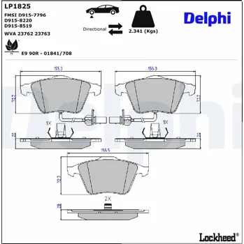 Brzdový systém Sada brzdových destiček, kotoučová brzda DELPHI LP1825