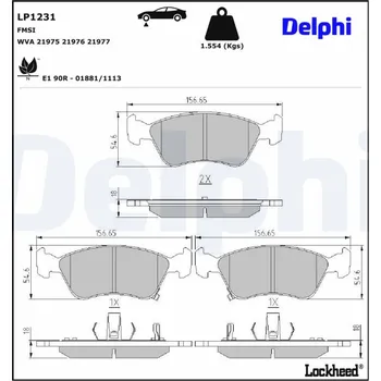 Brzdový systém Sada brzdových destiček, kotoučová brzda DELPHI LP1231