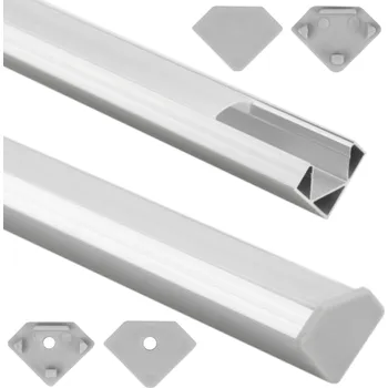 LED osvětlení Eco Light Rohový profil pro LED pásky, 2m, elox + mléčný difuzor + 4x krytky
