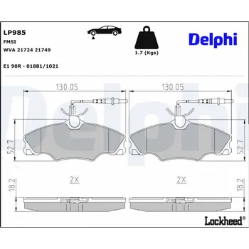 Brzdový systém Sada brzdových destiček, kotoučová brzda DELPHI LP985