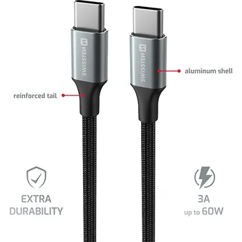 Datový kabel Kabel SWISSTEN Textile II pro Apple USB-C / USB-C - 1,5m - černý