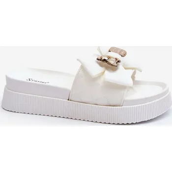 Dámské pantofle Dámské žabky s mašlí a ozdobným medvídkem Katerina Barva: Bílá, Velikost: 38