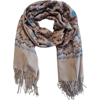 Šátek Dámská kašmírová šála s vyšívanými květinami DF4170 latte velikost uni