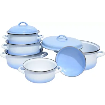 Hrnec Sada 5 smaltovaných kastrolů s poklicemi Ema-Lion Alice modrý stín, kovová ucha a nerezový lem