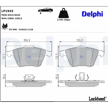 Autodíl Sada brzdových destiček, kotoučová brzda DELPHI LP1943