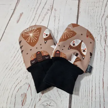 Rukavice Yháček Mini softshellové rukavice bez palce s merinem, Lišky a medvědi caffé, II. jakost Velikost:: S