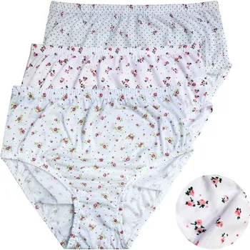 Dámské spodní prádlo FANNIFEN Babička Fialka bavlněné kalhotky QD5007 - 3 ks v balení Velikost: 3XL