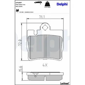 Brzdová destička Sada brzdových destiček, kotoučová brzda DELPHI LP1697