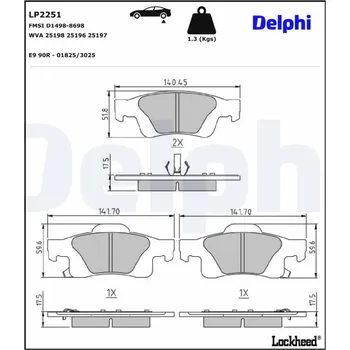 Brzdový systém Sada brzdových destiček, kotoučová brzda DELPHI LP2251