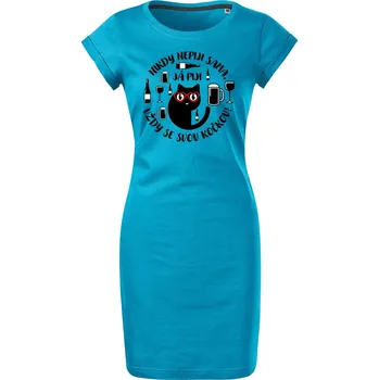 Dámské šaty Bavlněné letní šaty Nepiji sama Velikost: S, Barva: Tyrkysová