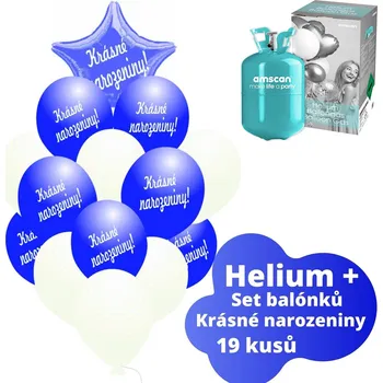 Balónek Helium set - KRÁSNÉ NAROZENINY Helium do balónků + tmavěmodré balónky - Balonky.cz b82003