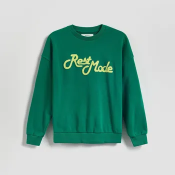 Chlapecká mikina Reserved - Mikina oversized s&nbsp;potiskem - světle zelená - 595HR-70X - 595HR-70X-116