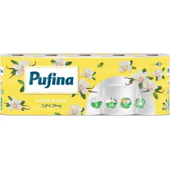 Toaletní papíry PUFINA Toaletní papír, 3vrstvý, celulóza s vůní Vanilky 10 ks
