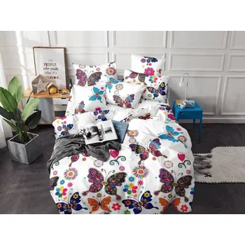 Povlečení Povlečení z mikrovlákna BAREVNÝ MOTÝL bílé Rozměr povlečení: 2 ks 70 x 90 cm | 200 x 220 cm