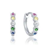 1553 MINET Dětské stříbrné náušnice kroužky s různobarevnými zirkony
