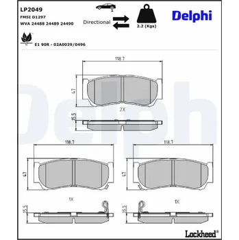 Brzdová destička Sada brzdových destiček, kotoučová brzda DELPHI LP2049
