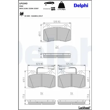 Autodíl Sada brzdových destiček, kotoučová brzda DELPHI LP1543