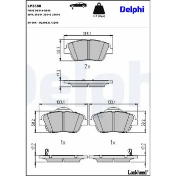 Brzdová destička Sada brzdových destiček, kotoučová brzda DELPHI LP2688