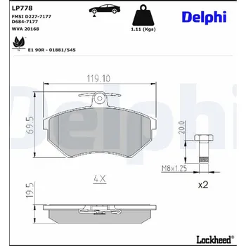 Brzdový systém Sada brzdových destiček, kotoučová brzda DELPHI LP778