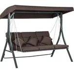 Outsunny Hollywoodská houpačka pro 3 osoby, houpací lavice s nastavitelnou stříškou, s polštáři, max. nosnost 270 kg, kov, Texteline, hnědá | Aosom
