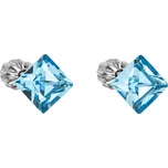 Stříbrné náušnice pecka s krystaly Swarovski modrý čtverec 31065.3 aqua
