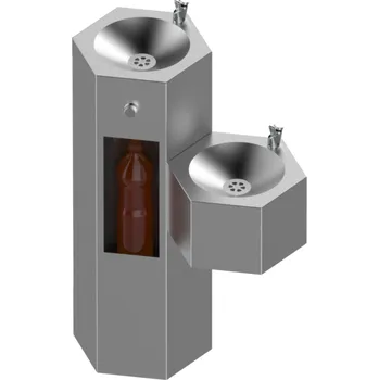 Šestiúhelníková nerezová fontánka s plněním lahví a výklopnou miskou pro psy AFO 07 Varianta pítka: AFO 07 3v1 DDL