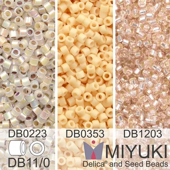 Korálek Korálky Miyuki Delica 11/0. Barevné variace č. 27 DB0223, DB0353, DB1203. Balení 3x5g