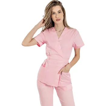 Zdravotnický oděv Bledě růžové kimono lékařské šaty se dvěma našitým kapsami ⭐ za nejlepší cenu.