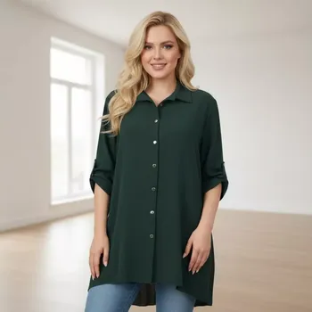 Dámská košile Dlouhá zelená asymetrická košile Ola N1840