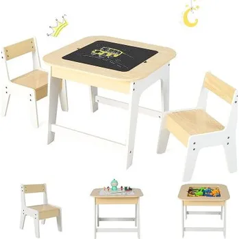 Dětsný nábytek Dětský stůl se 2 židlemi HY10104YW, 3 v 1 - B COSTWAY