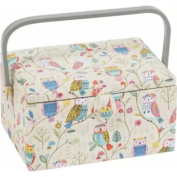 Organizér galanterie Střední košík na šití, pletení a háčkování - Sovy (Medium Sewing Box Handle Twit Twoo)