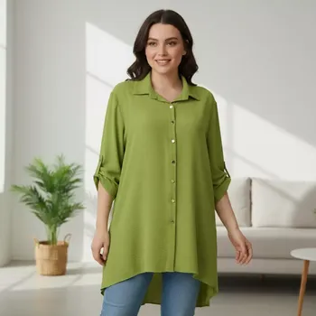 Dámská košile Dlouhá zelená asymetrická košile Ola N1839