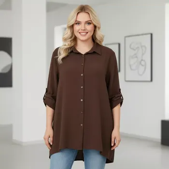 Dlouhá hnědá asymetrická košile Ola N1834