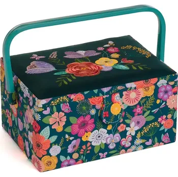 Organizér galanterie Střední košík na šití, pletení a háčkování - Květy (Medium Sewing Box Garden - Embroidered)