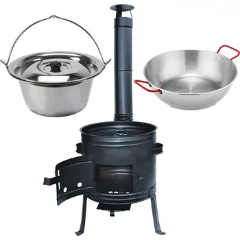 kotlíky Kotlíkový set Párty 2 v 1, kotlina 31 cm a kotlík nerez Klasik 8 L s poklicí, hluboká pánev paella 36 cm z leštěné oceli