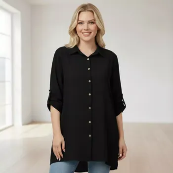 Dámská košile Dlouhá černá asymetrická košile Ola N1838
