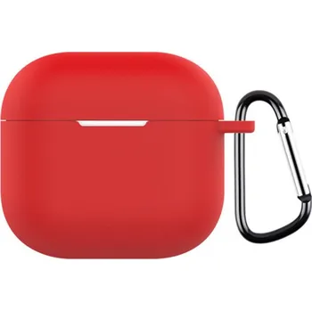 Pouzdro na mobilní telefon Ochranný silikonový obal s karabinou pro AirPods 4 - červený