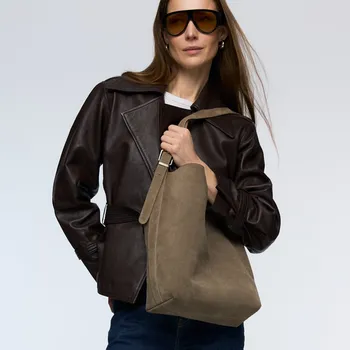 Kabelka Reserved - Semišová kabelka shopper - světle šedá - 757FC-09X - 757FC-09X-ONE