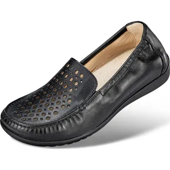 Dámská zdravotní obuv Dámské nazouvací mokasíny s děrovaným vzorem, hladká useň, černá: 42