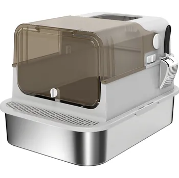 Velká kočičí toaleta s naběračkou | stříbrná