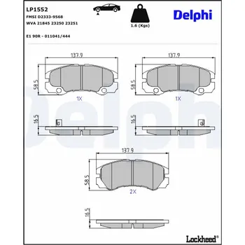 Brzdová destička Sada brzdových destiček, kotoučová brzda DELPHI LP1552