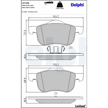 Brzdová destička Sada brzdových destiček, kotoučová brzda DELPHI LP1458