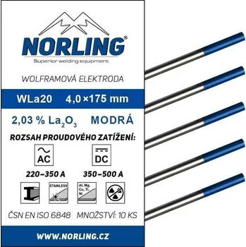 Příslušenství ke svářečce Elektroda wolframová WL20 4,0/175 modrá NORLING
