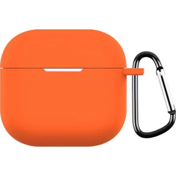 Pouzdro na mobilní telefon Ochranný silikonový obal s karabinou pro AirPods 4 - oranžový