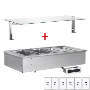 Výdejní vana chladicí, drop-in GN 6-1/1 - 200mm, nástavba LED osvětlení, rovné sklo | RM - SL GREEN+ 6 SOV LED FLAT