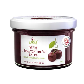 Valdemar Grešík Džem z tmavých třešní extra snížený obsah cukru 210 g Valdemar Grešík Džem z tmavých třešní extra snížený obsah cukru 210 g
