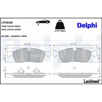 Brzdová destička Sada brzdových destiček, kotoučová brzda DELPHI LP3628
